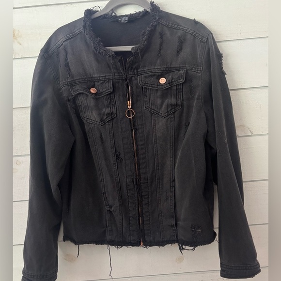 Ashley Stewart Black Distressed Denim Jacket in size 14/17. Great condition! - Picture 1 of 13